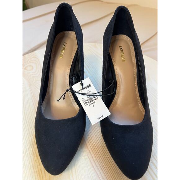Express Black Faux Suede Pointed Toe Heels - Size 7 - Picture 2 of 7